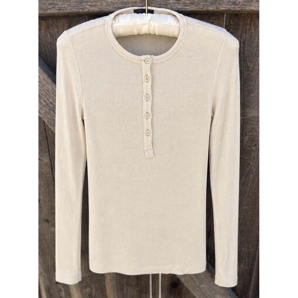 ATM Anthony Thomas Melillo Women’s Long Sleeve Ribbed Henley Off white XS